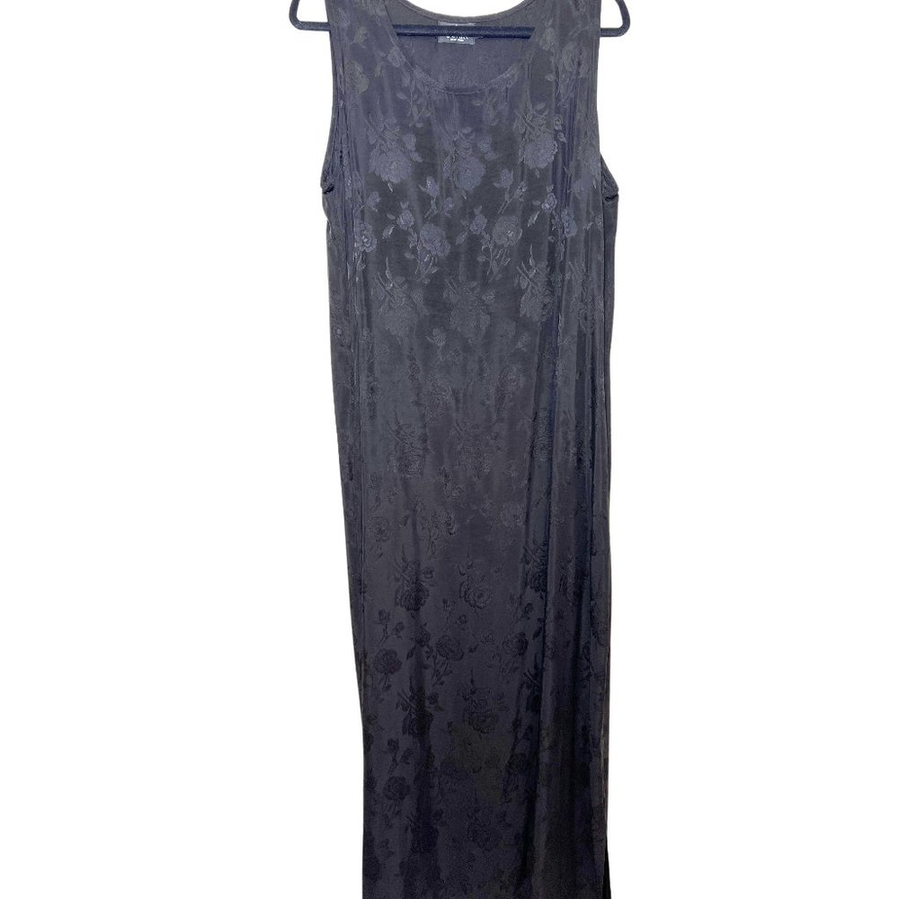 Vintage Black Floral Silk Maxi Dress‎